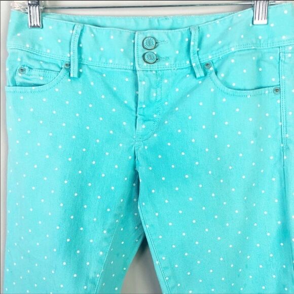 LILLY PULITZER | Polka Dot Worth Skinny Zip Jeans Turquoise White Women’s Size 0 - Picture 5 of 11